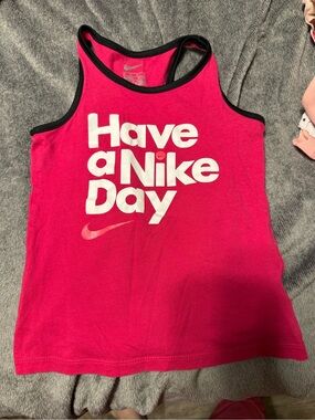 Nike Hot Pink Tank Top with Black Trim and White Slogan